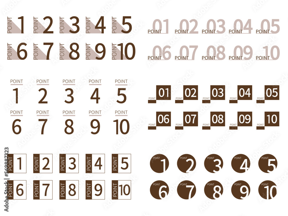ポイントを示した1から10の数字-color4_brown ポイントを示した1から10の数字-color4_brown