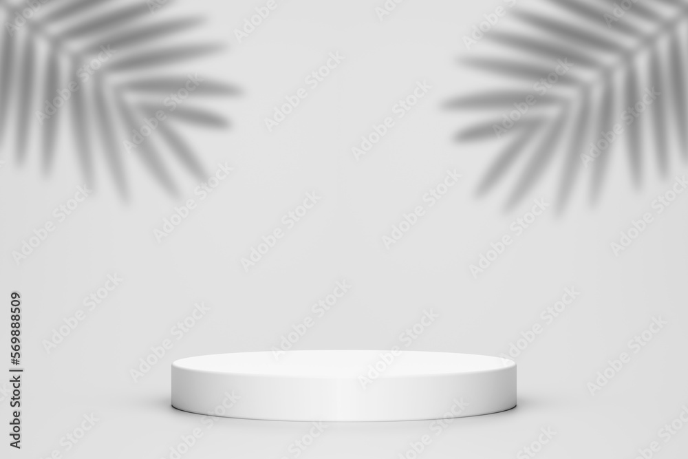 Product podium and tropical palm leaves shadow on white background ...
