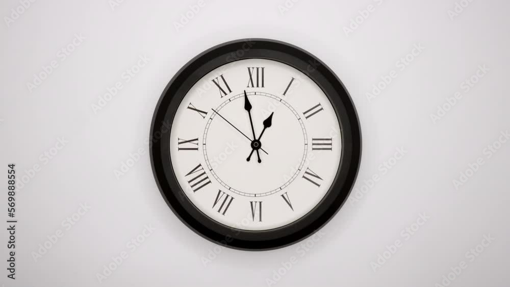 The Time On The Clock One. White Wall Clock With Black Rim And Black Hands. Timelapse. 4k, ProRes