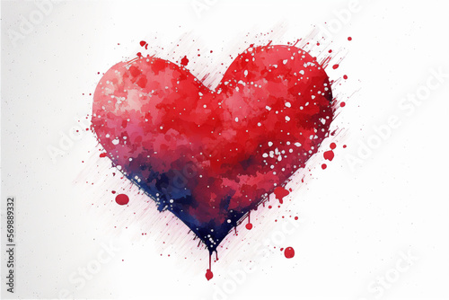 watercolor red heart with copy space. Generative Ai