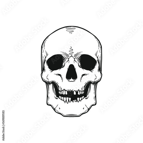 Skull Head Template Black and White Vector Illustration. Design element for shirt design, logo, sign, poster, banner, card