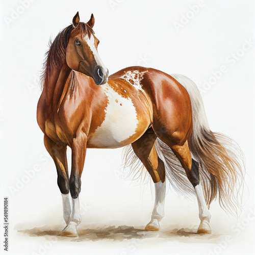 quarter horse watercolor white background. Generative Ai photo