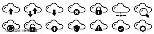 Cloud flat icon. Upload and download cloud. Cloud service and network related. Clouds with arrows up and down and more. Cloud sync. Cloud refresh. Vector illustration