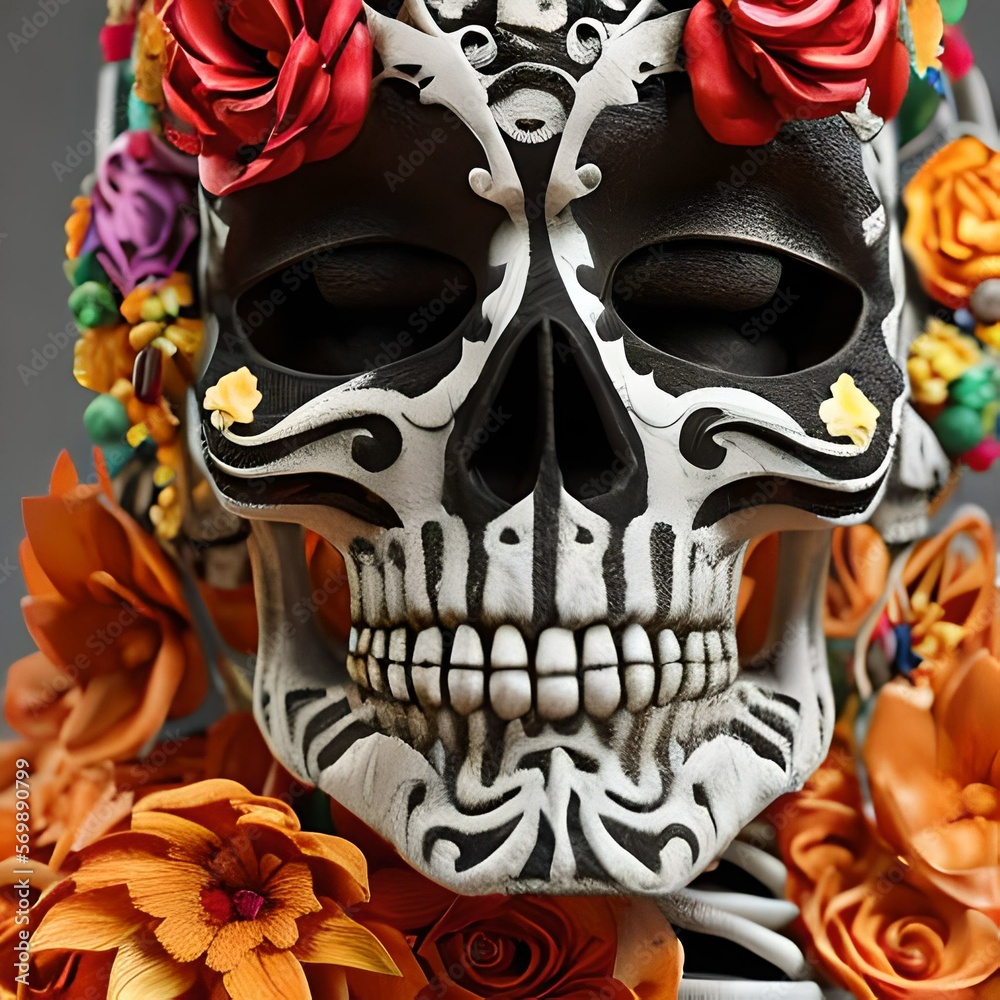 Naklejka premium mokup skeleton day of the dead mexico, skeleton with orange background