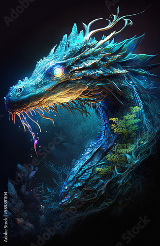 Sea dragon fantastic animal. Generative AI. © ART IS AN EXPLOSION.