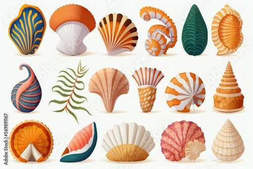 Collection of shells isolated on a white background. Generative AI photo