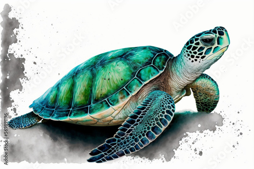 Sea green turtle isolated on white background. Generative Ai