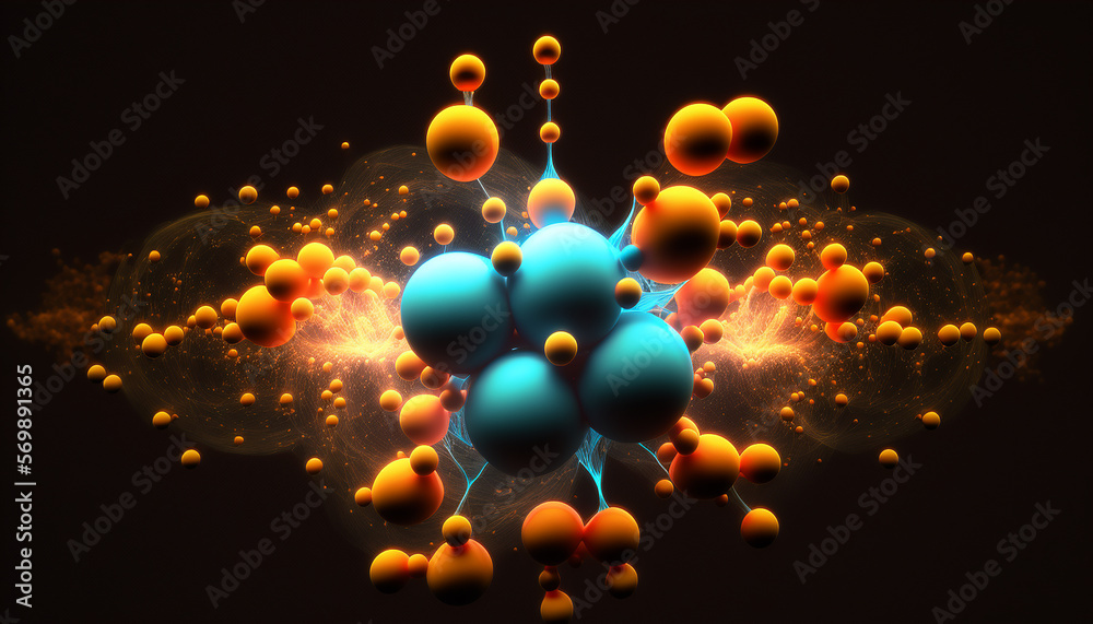 3D illustration of a molecule model. Science or medical reference with molecules and atoms. Generative AI - obrazy, fototapety, plakaty 
