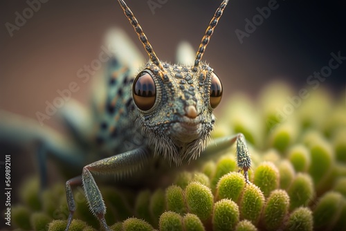 Pygmy grasshopper nymph (Paratettix cucullatus) captured in selective focus. Generative AI photo