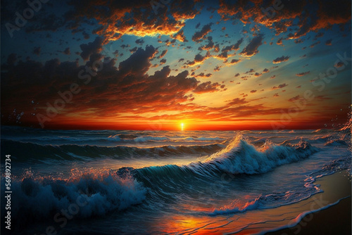 stunning sunset over the ocean. Generative Ai