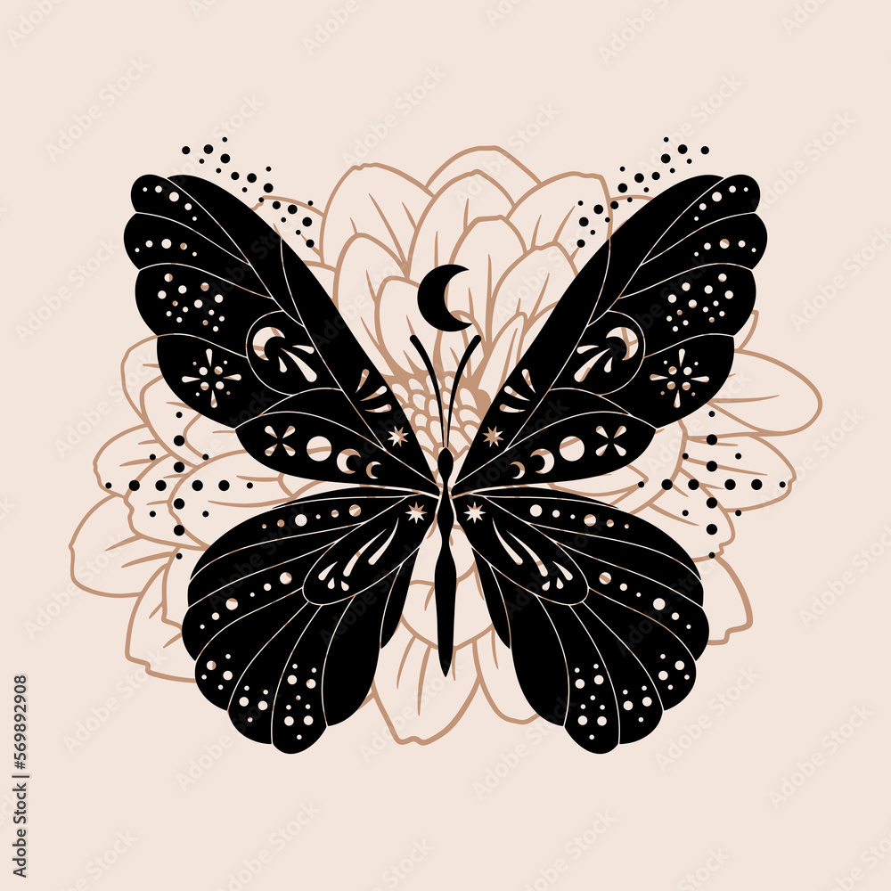 Butterfly silhouette. Hand drawn vector illustration. Isolated