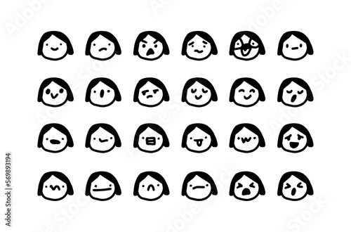Girl cartoon illustration set of emotions expressive head