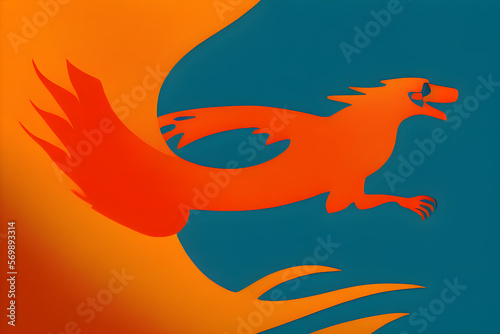 Fire orange flying dragon illustration. Generative AI