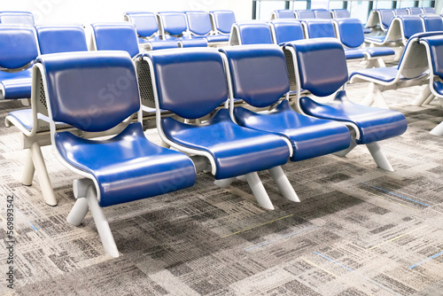 airport seat chair passenger seat Empty metal chair in the airport waiting room furniture pictures Airport departure or arrival concept image. Indoor detail of public area