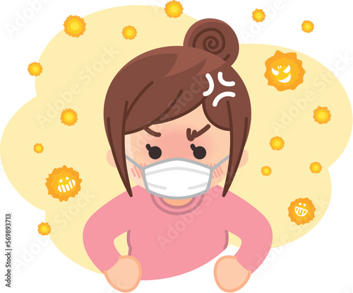 花粉によるアレルギー症状に悩まされる女性　花粉症　苛立ち