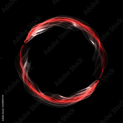 Red isolated round frame, small white tulle on a black background