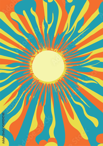 Set of backgrounds for the sun text. Set of backgrounds for hippie text, positive art, hippie art, psychedelic art inspired by the 1970s, 1960s. The poster is bright sunny. Solar Art Festival. 