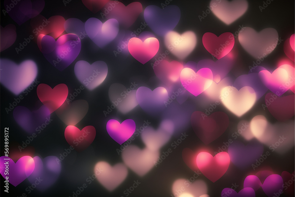 Valentine blurred hearts background. Generative Ai