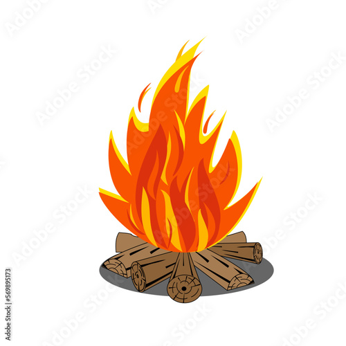 illustration of a fire. Bonfire, burning woodpile. Vector