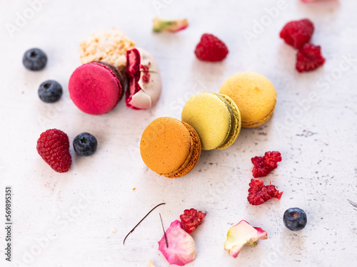 macroons whit fruit berries