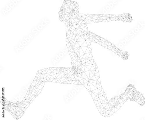 men athlete jumper in triple jump polygon wireframe