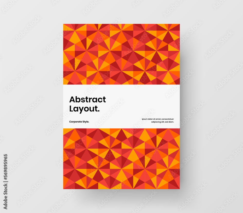 Fototapeta premium Bright geometric tiles pamphlet layout. Premium magazine cover A4 design vector illustration.