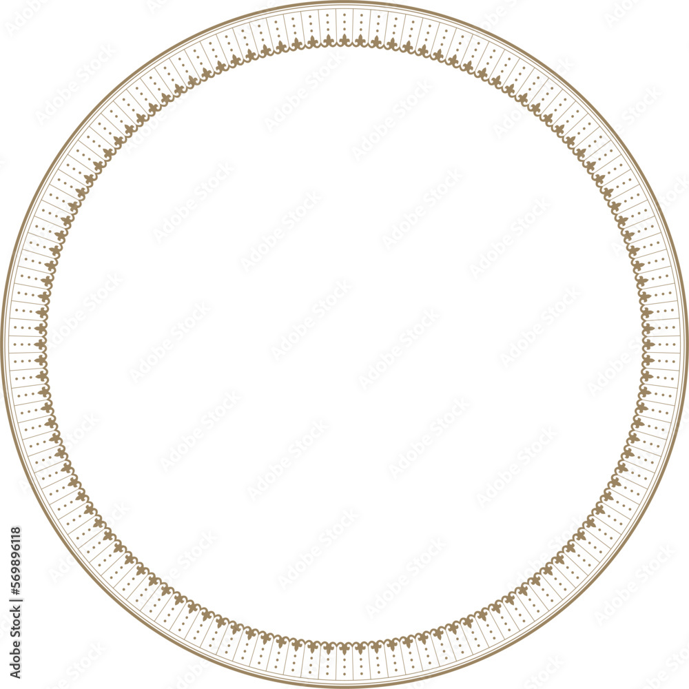 Vector gold colored frame, border, chinese ornament. Patterned circle, ring of the peoples of East Asia, Korea, Malaysia, Japan, Singapore, Thailand..