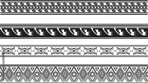 Vector set of seamless monochrome national native american ornaments. Endless ethnic black borders, frames of the peoples of America, Aztec, Maya, Incas. For sandblasting, plotter and laser cutting..
