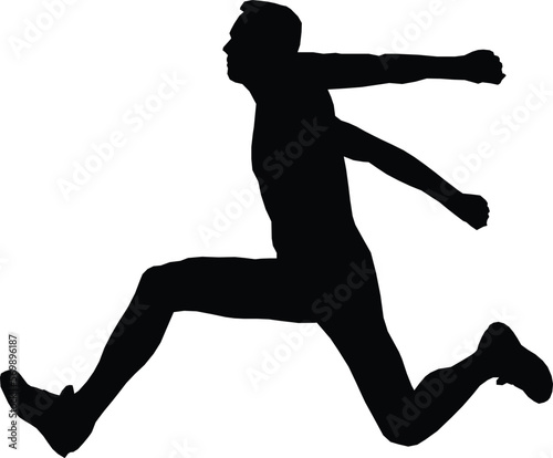 men athlete jumper in triple jump black silhouette