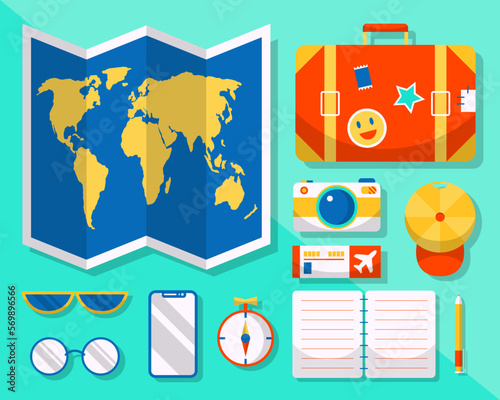 Drawing symbol and icons travel in cartoon vector photo