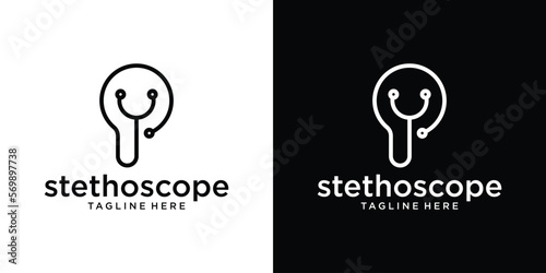 logo line design stethoscope health icon vector illustration