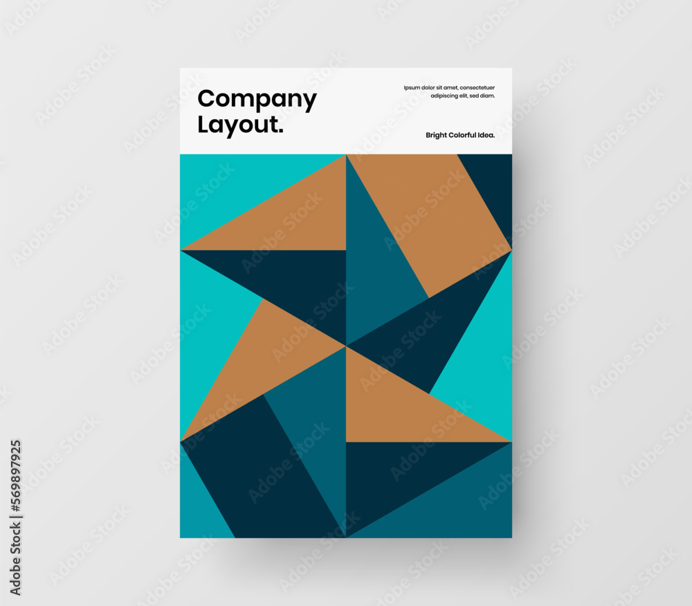 Clean company brochure A4 vector design concept. Simple geometric tiles cover template.