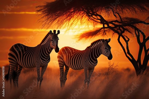zebra in the sunset  ai generated