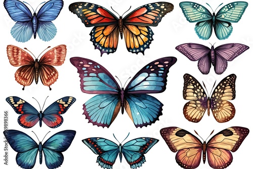 set of butterflies isolated   ai generated