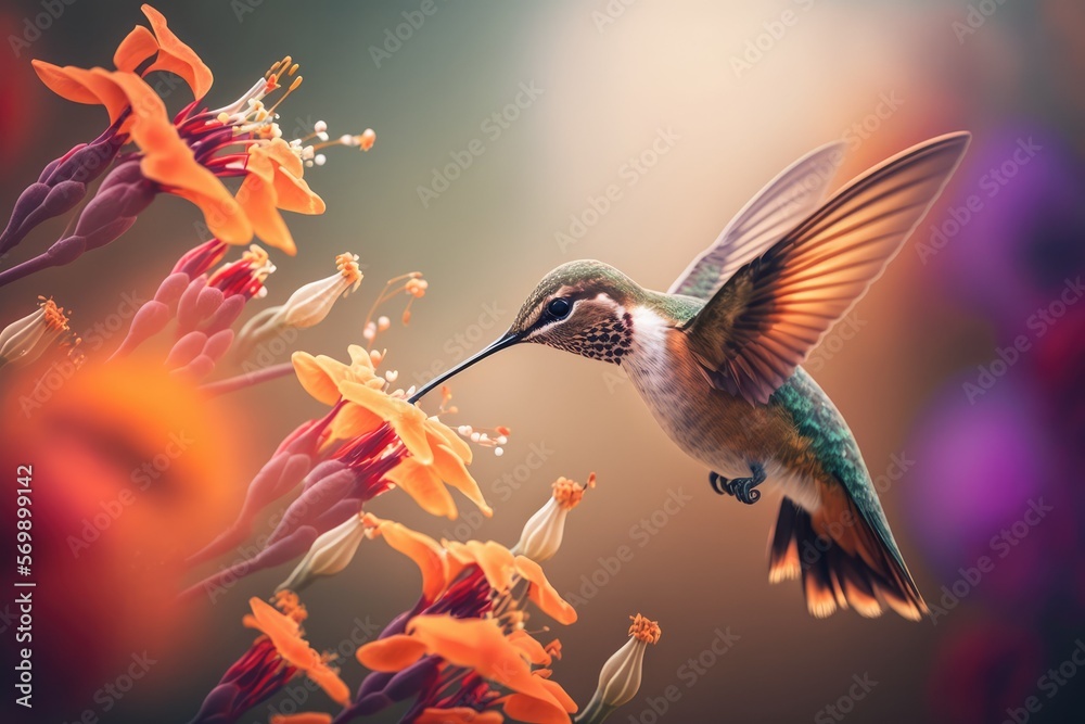 hummingbird and flower , ai generated