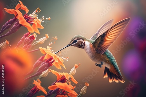 hummingbird and flower , ai generated © dasom