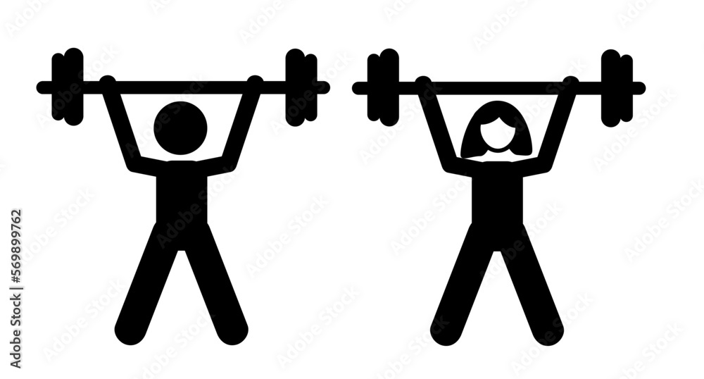 vector simple set 2 stickman man woman, barbell exercise vector simple set 2 stickman man woman, barbell exercise