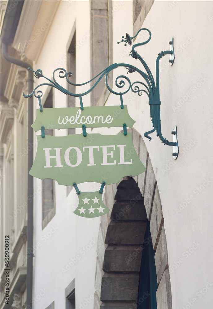 Obraz premium vintage hotel sign in germany,travel destination, vacation, romantic city concept