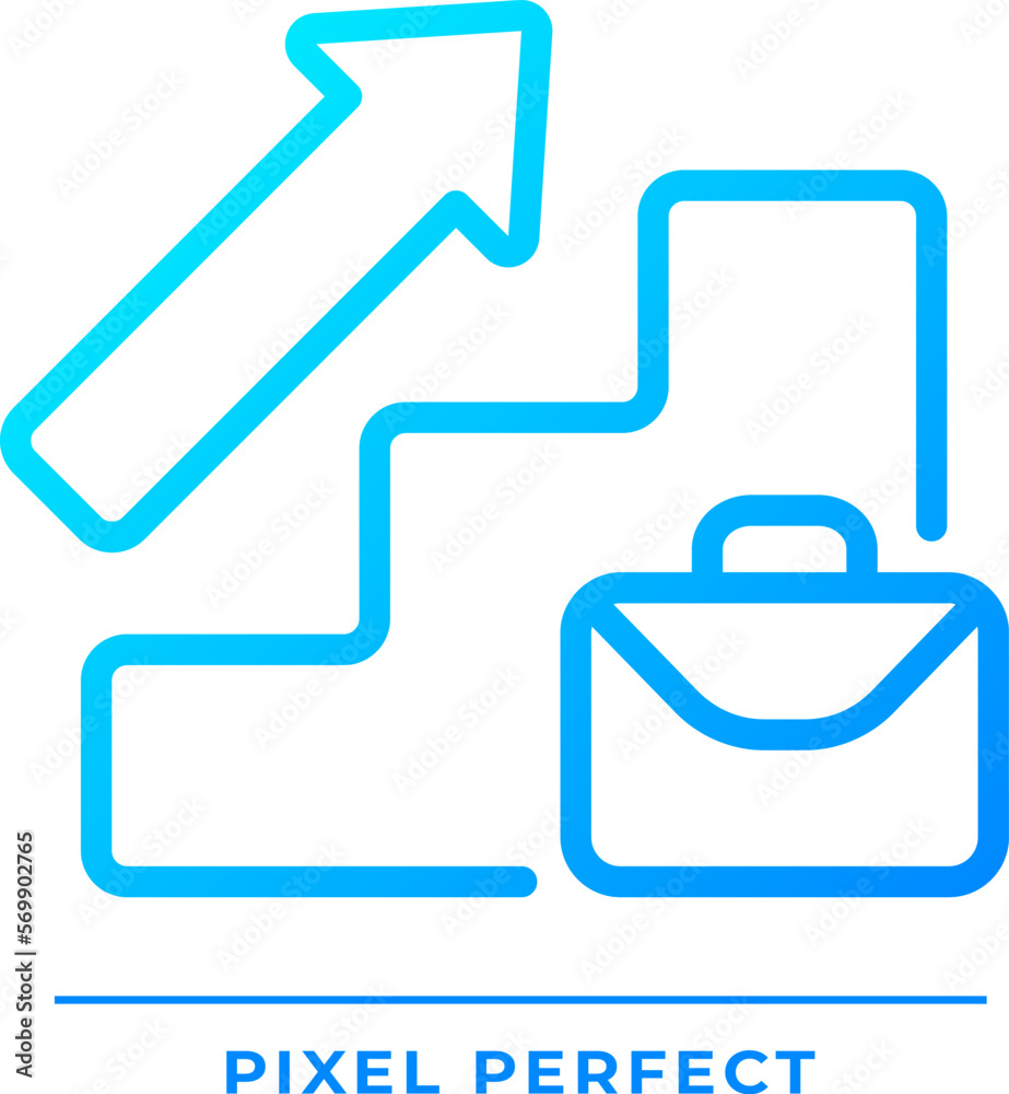 Career pixel perfect gradient linear vector icon. Employee growth. Business development. Professional raise. Work path. Thin line color symbol. Modern style pictogram. Vector isolated outline drawing Career pixel perfect gradient linear vector icon. Employee growth. Business development. Professional raise. Work path. Thin line color symbol. Modern style pictogram. Vector isolated outline drawing