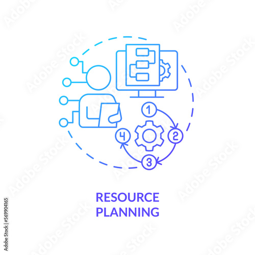 Resource planning blue gradient concept icon. Workforce requirements. Hiring. IT staffing process abstract idea thin line illustration. Isolated outline drawing. Myriad Pro-Bold font used