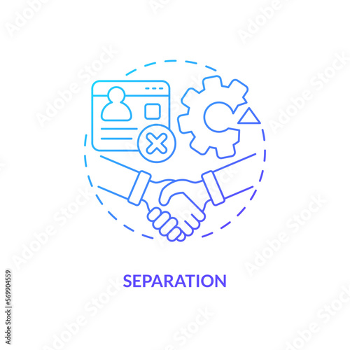 Separation blue gradient concept icon. Termination by mutual agreement. IT staffing process abstract idea thin line illustration. Isolated outline drawing. Myriad Pro-Bold font used