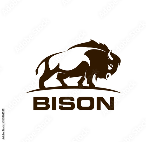 Bison buffalo symbol, vector icon with wild bull