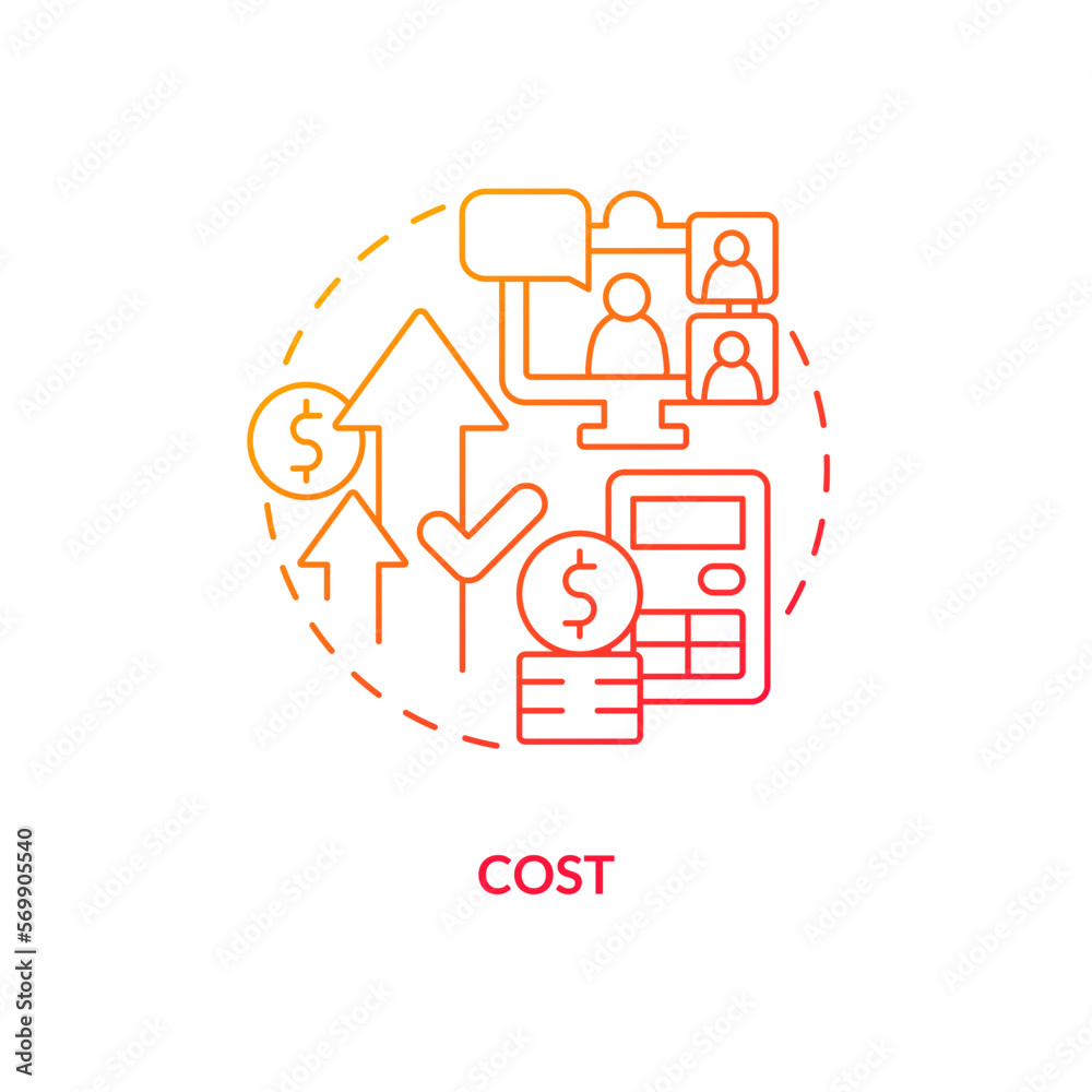 Cost red gradient concept icon. Hiring agency pricing. Expensive service. IT staffing agency disadvantage abstract idea thin line illustration. Isolated outline drawing. Myriad Pro-Bold font used