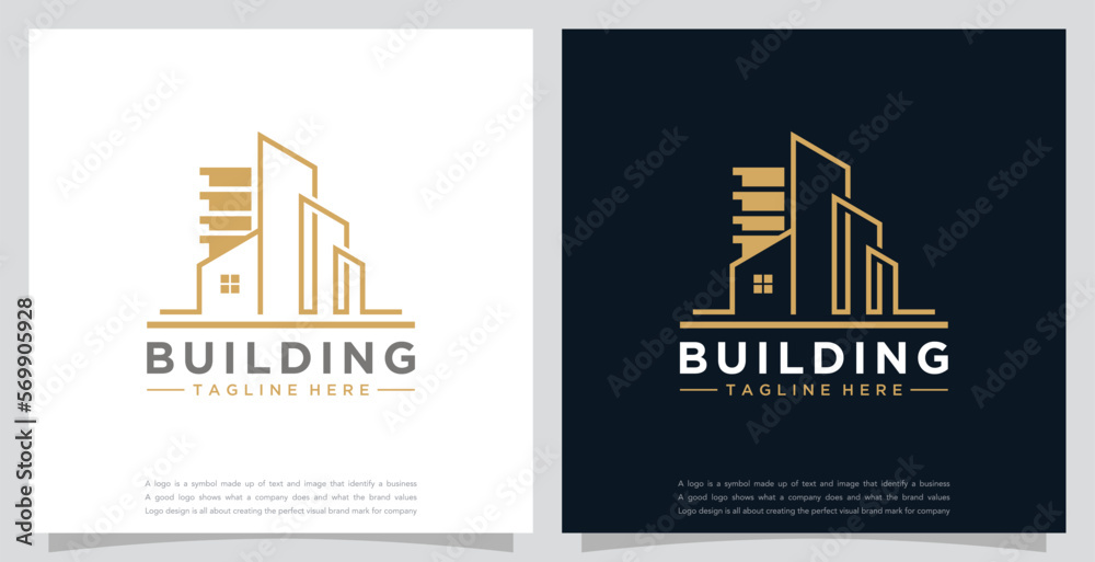Obraz premium Building logo design template with a line shape design vector illustration building or real estate icon symbol creative.