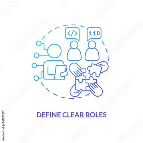 Define clear roles blue gradient concept icon. Job position description. Hiring process. IT staffing tip abstract idea thin line illustration. Isolated outline drawing. Myriad Pro-Bold font used