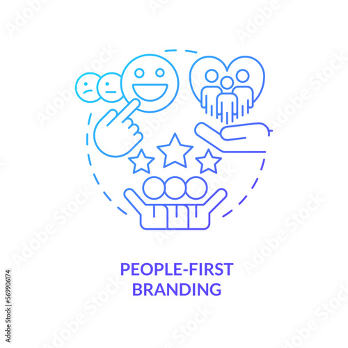 People-first branding blue gradient concept icon. Positive relationship. Recruitment trend abstract idea thin line illustration. Isolated outline drawing. Myriad Pro-Bold font used