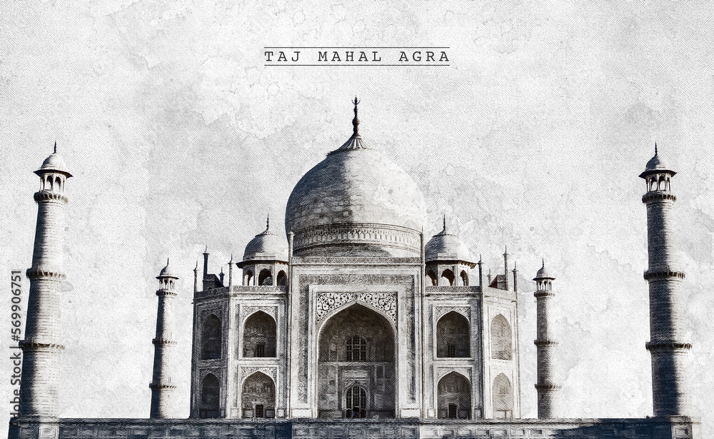 Sketch illustration of Taj Mahal India. Stock Illustration | Adobe Stock
