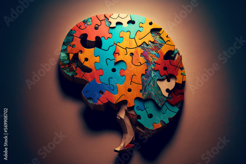 Colorful puzzle brain. Neurodiversity concept. Generative AI.