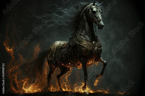 illustration of a black horse from fire, Generative Ai