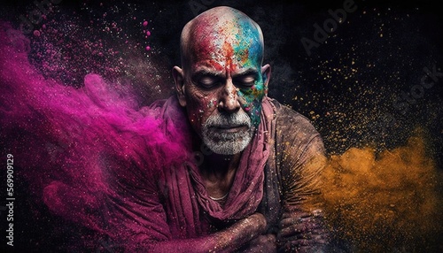 People and a lot of colors Mysterious portrait of enlightened yogin illustration generative ai